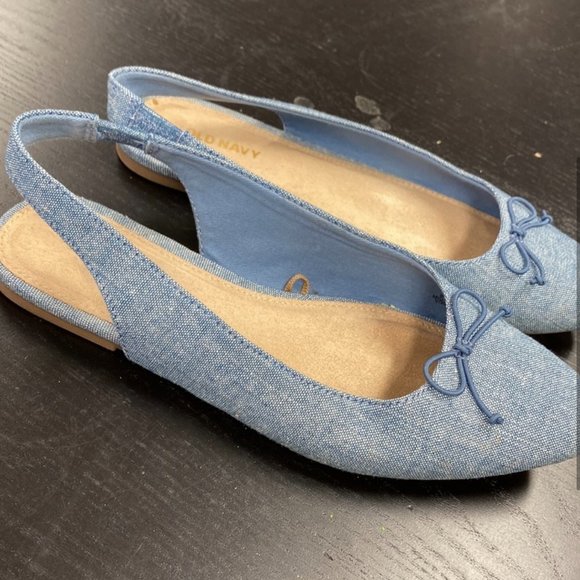 DENIM FLATS WITH BOW - Picture 1 of 3